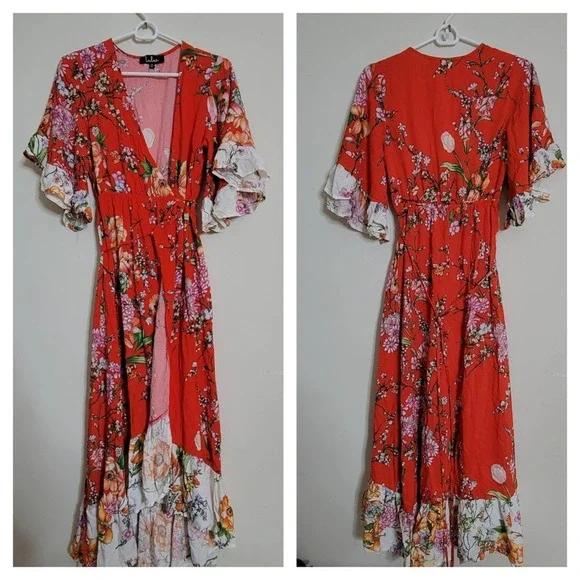 Lulu's Paradise Island Red Floral Print Wrap Dress - Picture 2 of 5